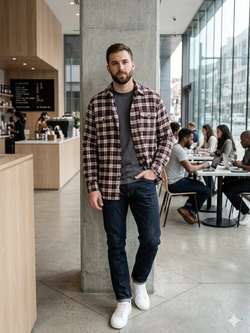 JACHS Men’s XLT Brown Grey Brawny Long Sleeve Flannel Button Down Shirt Jacket